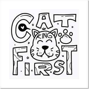 Cat First doodle typography Posters and Art